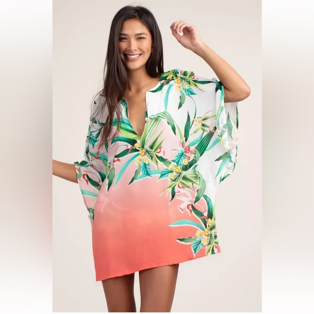 Trina Turk Costa de Prata Swim Cover Up Tunic Dress Tropical Size 1X